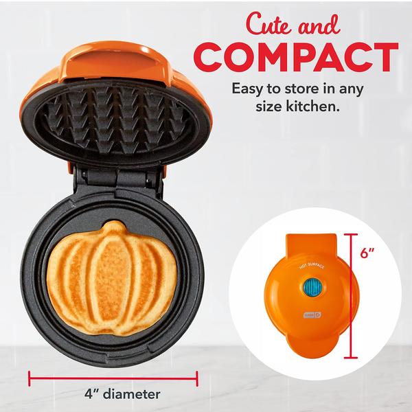 Imagem de Dash Mini Waffle Maker (2 Pacote) para Waffles Individuais, Browns de Hash, Chaffles Keto com superfícies fáceis de limpar, antiaderente, 4 polegadas, abóbora