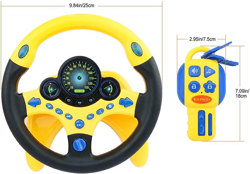 Imagem de deAO Kids Volante para banco traseiro Pretend dirigindo simulado dirigindo brinquedo de volante com presentes leves e musicais para crianças (amarelo)