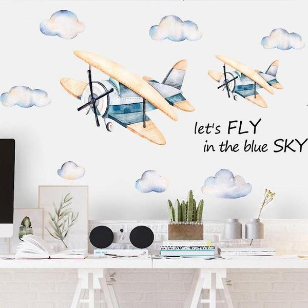 Imagem de Decalques adesivos de parede em aquarela Cloud Plane Baby Bedroom