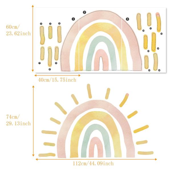 Imagem de Decalques de parede astrkiz em tecido grande em aquarela Boho Half Sun