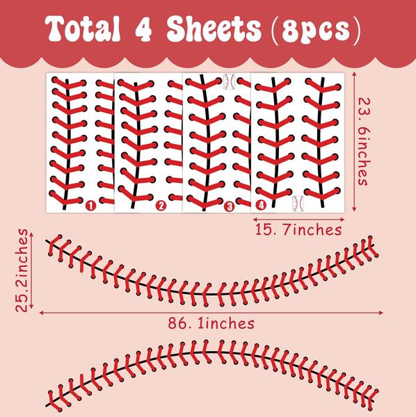 Imagem de Decalques de parede THEYGE Giant Baseball Stitches de PVC de 2,2 m para crianças