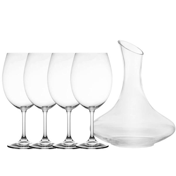 Imagem de Decanter de Vinho Vidro 1,5L e 4 Taças de Cristal Bohemia Sommelier 580ml para Degustação