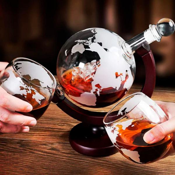 Imagem de Decanter Whisky Garrafa Decantador Vinho Vodka Navegação Volta ao Mundo com Quatro Copos