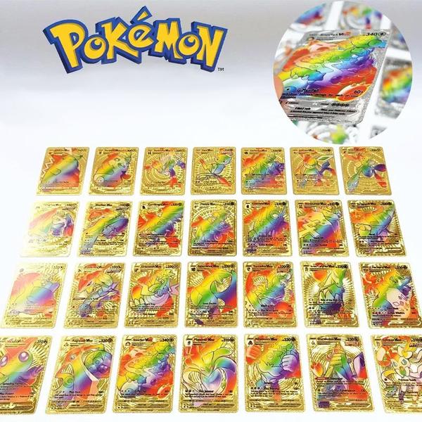 Imagem de Deck de Cartas de Pokémon Cartinhas Rainbow de Prata e Ouro Impermeável com Alto-relevo Sem Repetição de Cards