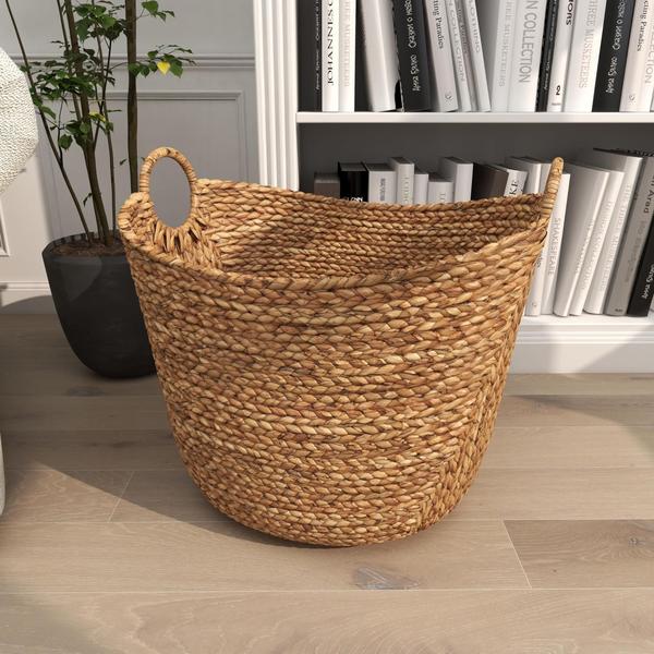 Imagem de Deco 79 Grande Cesto de Vime tecida seagrass com alças arqueadas, acabamento marrom natural rústico, para sotaque ou armazenamento decorativo costeiro, 21" W x 17" L x 17" H