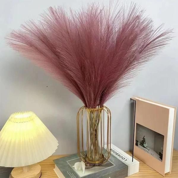 Imagem de Decoração Boho com 10 Ramos de Grama Pomposa Artificial - Hastes Falsas para Vasos