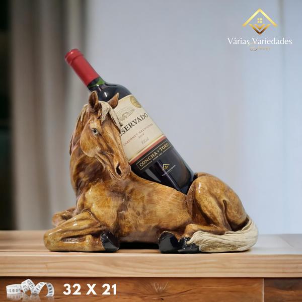 Imagem de Decoração Campestre Suporte Porta Vinho Cavalo Marrom Em Gesso Kit 2 Peças- AVB DECORAÇÕES