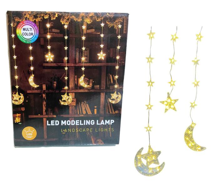 Imagem de Decoração Cascata Led Lua E Estrela Pisa Pisca Natal 2,5 m