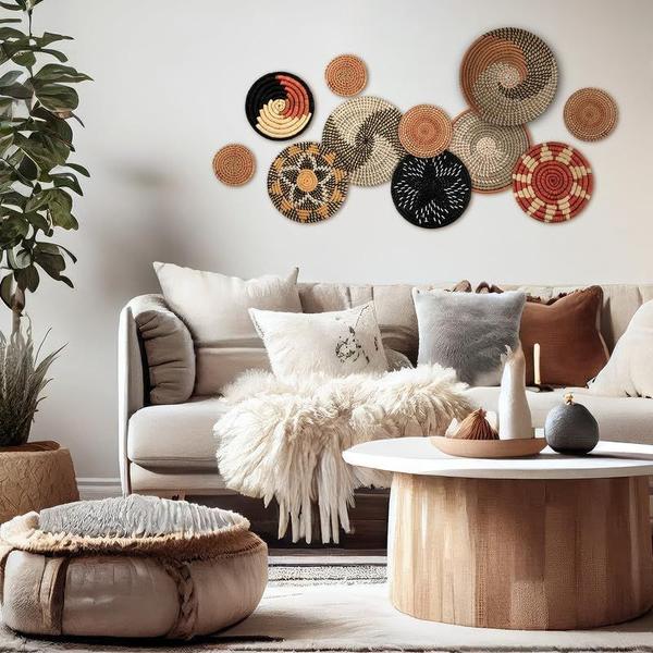 Imagem de Decoração de cesta de parede Tatuo Boho Woven Bulrush 11 unidades