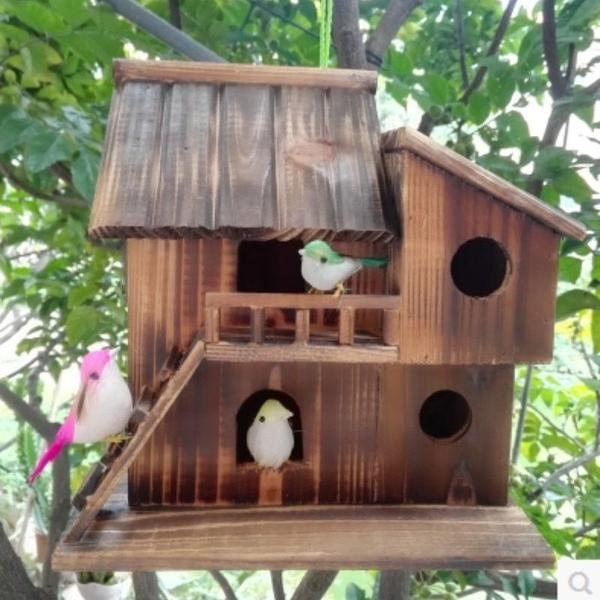 Imagem de Decoração de exterior de madeira feita à mão Bird House Wokex