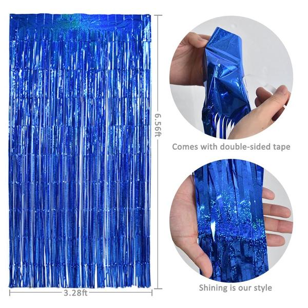 Imagem de Decoração de festa TONIFUL Laser Blue Door Streamers, 3 unidades, 3 m x 2 m