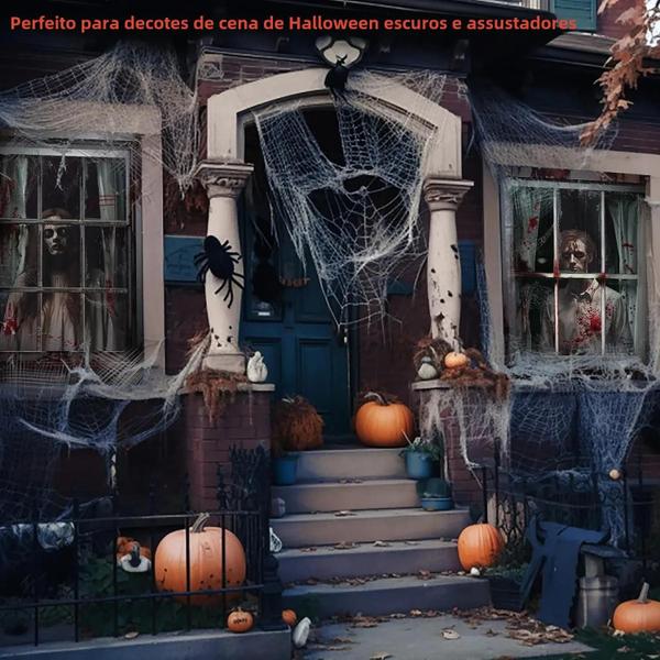 Imagem de Decoração de Halloween - Banner de Fantasma e Caveira para Janelas e Festa