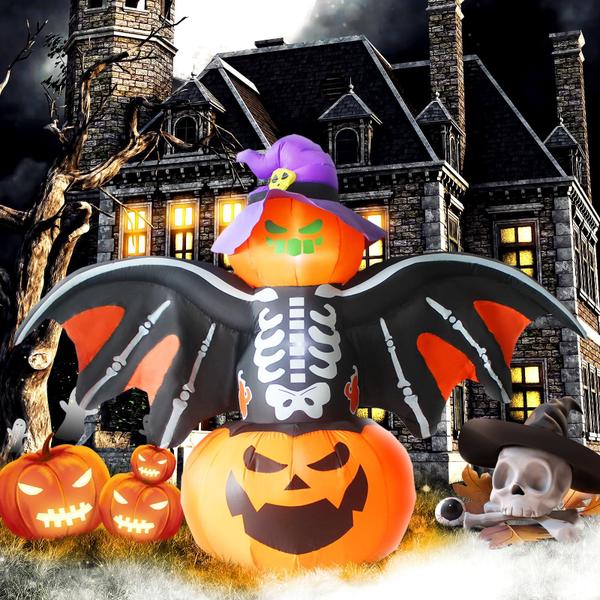 Imagem de Decoração de Halloween de morcego inflável Gardwin 8FT com luzes LED