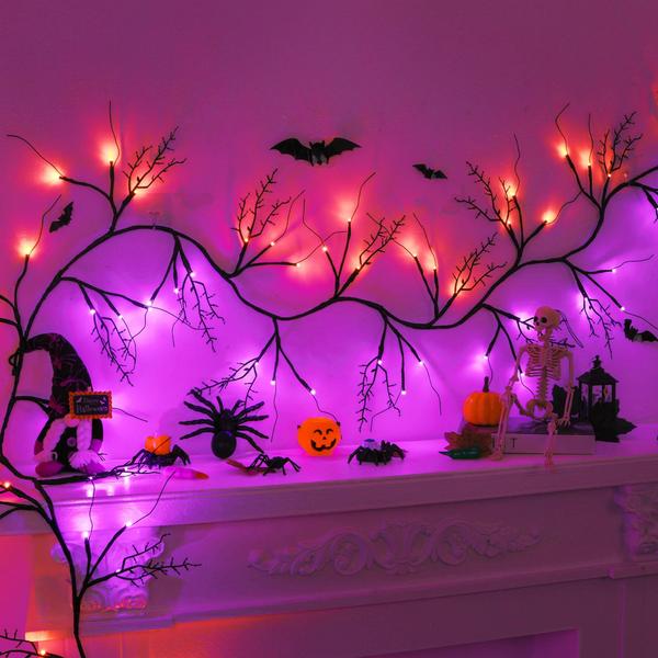 Imagem de Decoração de Halloween Willow Vine Twig Garland de 6 pés com 54 luzes LED