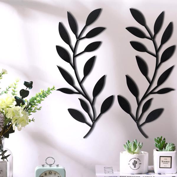 Imagem de Decoração de parede Metal Tree Leaf Vine Olive Branch (preta) x2