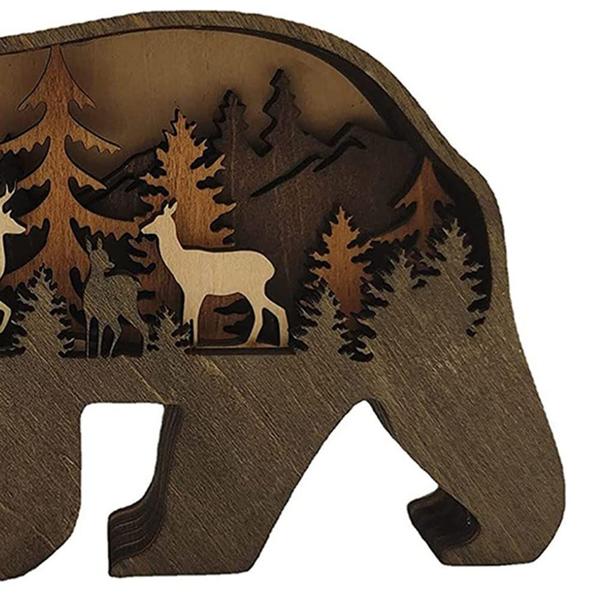 Imagem de Decoração de parede Micvtve Bear and Deer Wood 18x10,5 cm