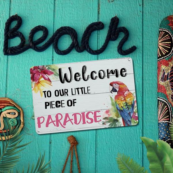 Imagem de Decoração de pátio YOYI ART Tiki Bar Sign Bem-vindo ao nosso pequeno paraíso