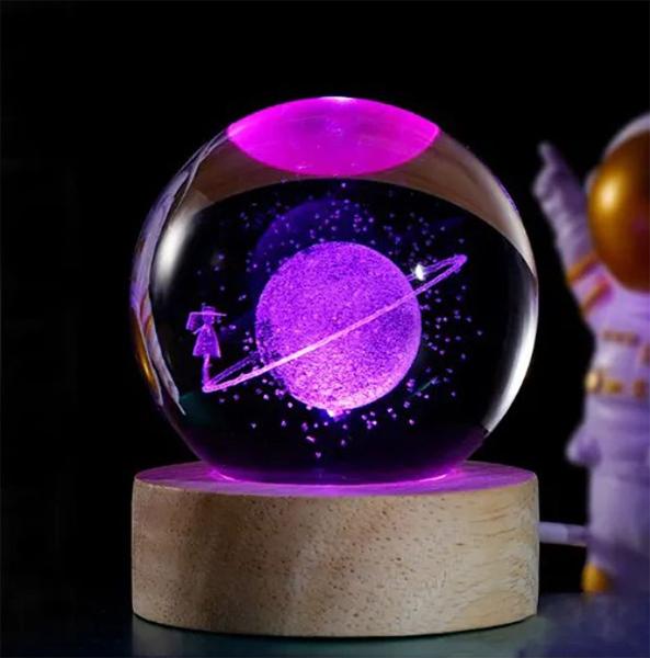 Imagem de Decoração Enfeite Luminária Esfera Bola De Cristal Mesa Decorativa Luz 3d