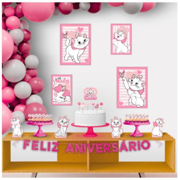 Imagem de Decoração Festa Aniversario Gatinha Marie Kit com 40 Enfeites