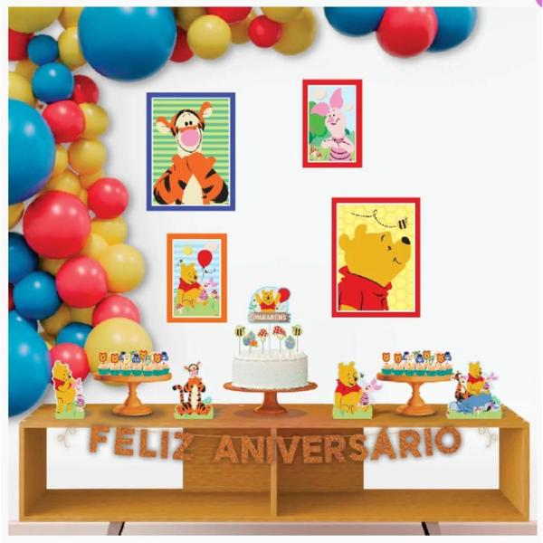 Imagem de Decoração Festa Aniversário Infantil Bebe Ursinho Pooh Com 40 Enfeites