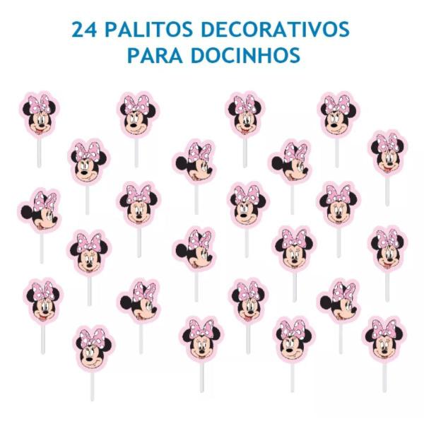 Imagem de Decoração Festa Aniversário Infantil pra Menina Minnie Rosa Com 40 Enfeites