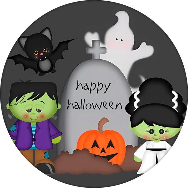 Imagem de Decoração Festa Halloween Cutie Painel Redondo Sublimado Grande em Tecido Premium Veste Fácil 150 cm