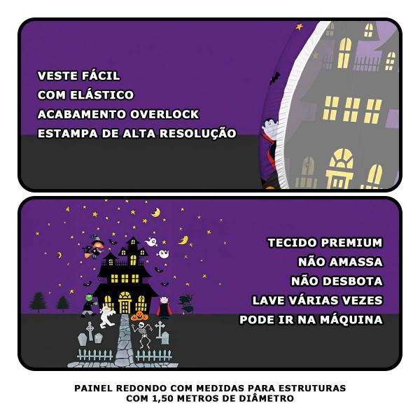 Imagem de Decoração Festa Halloween Cutie Painel Redondo Sublimado Grande em Tecido Premium Veste Fácil 150 cm