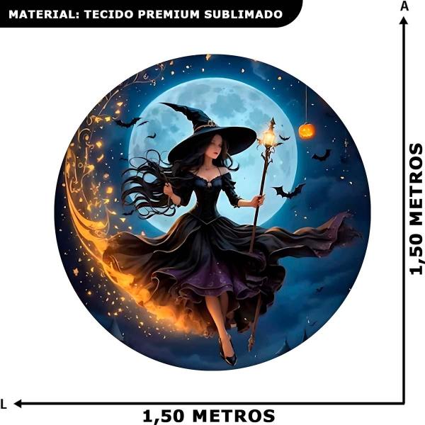 Imagem de Decoração Festa Halloween Painel Redondo Sublimado Bruxas Góticas ou Místicas Grande 1,50 cm Tecido Premium Veste Fácil