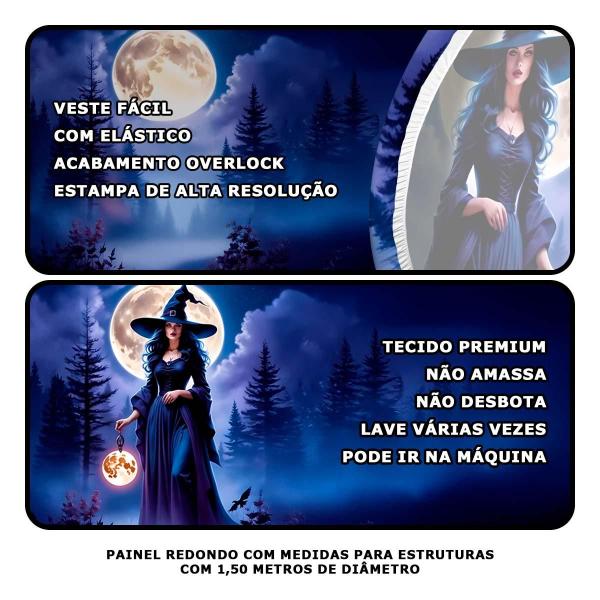 Imagem de Decoração Festa Halloween Painel Redondo Sublimado com Bruxa Místicas ou Góticas Grande 1,50 cm + Suporte