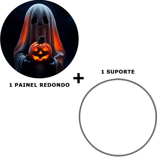 Imagem de Decoração Festa Halloween Painel Redondo Sublimado com Fantasmas Grande 1,50 cm + Suporte