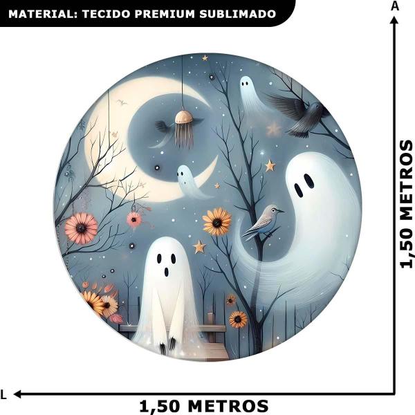 Imagem de Decoração Festa Halloween Painel Redondo Sublimado Fantasma Grande 1,50 cm Tecido Premium Veste Fácil