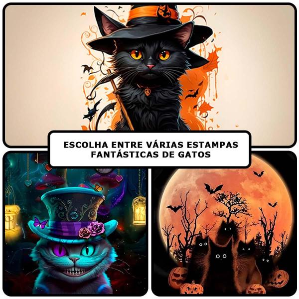 Imagem de Decoração Festa Halloween Painel Redondo Sublimado Grande Gatinhos Preto 1,50 cm + Suporte