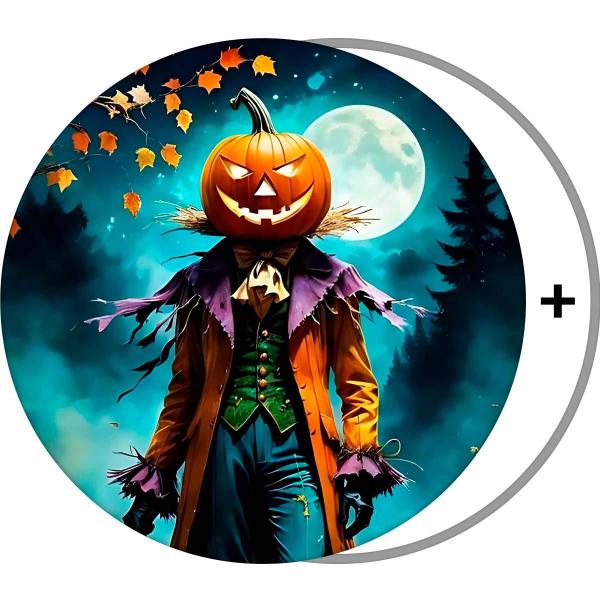 Imagem de Decoração Festa Halloween Painel Redondo Sublimado Grande Tecido Premium Com Aboboras 1,50 cm + Suporte