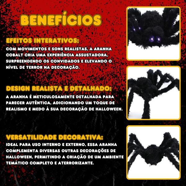 Decoração Halloween Aranha Cobalt de Veludo com Luz - Cromus Imagem de Decoração Halloween Aranha Cobalt de Veludo com Luz