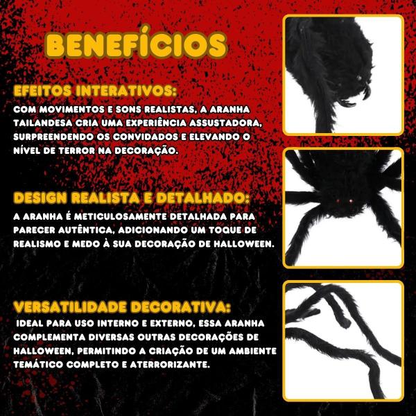 Decoração Halloween Aranha Tailandesa Movimento e Som - Cromus Imagem de Decoração Halloween Aranha Tailandesa Movimento e Som