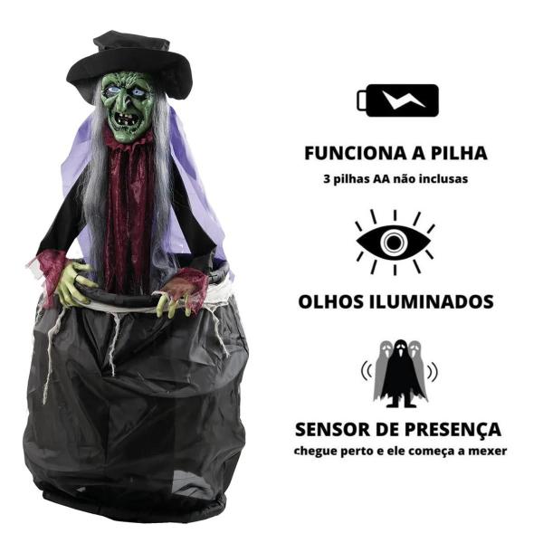 Imagem de Decoração Halloween Assustadora Bruxa com Caldeirão Eletronica