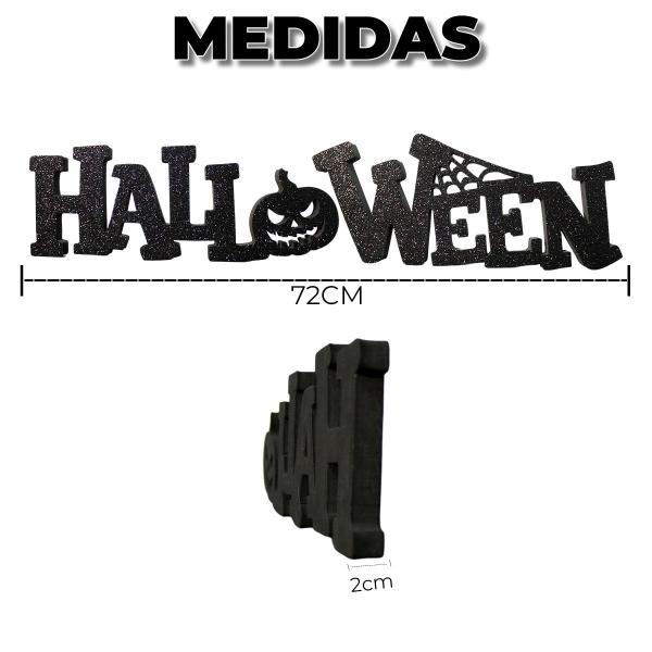 Imagem de Decoração Halloween Brilhante EVA Grosso 72cm Letreiro Preto Com Abobora e Teia de Aranha