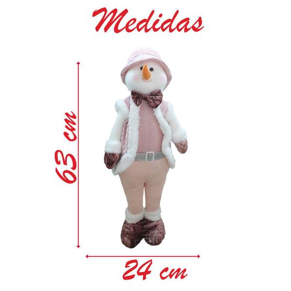 Imagem de Decoração Natal Boneco de Neve Rosa Natalino 63cm