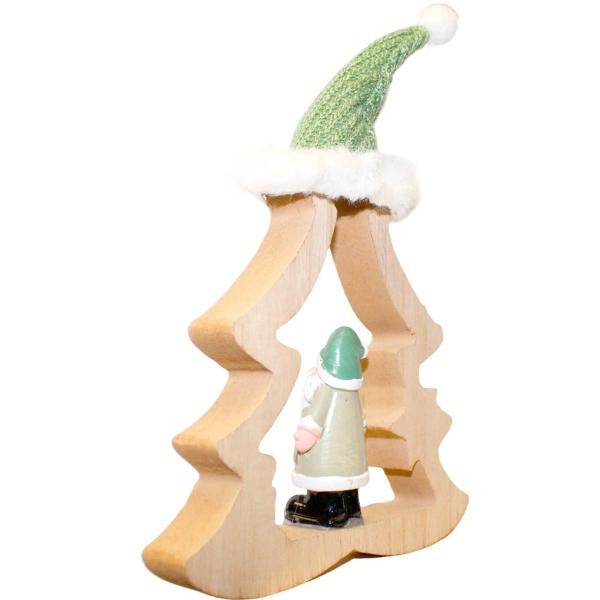 Imagem de Decoração Natal de Luxo Madeira Mini Arvore com Gorro de Tricô e Papai Noel 23cm