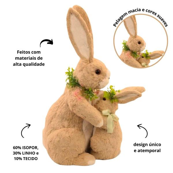 Imagem de Decoração Pascoa Grande Coelhos Abraçados Bege Rosa E Verde 57 cm