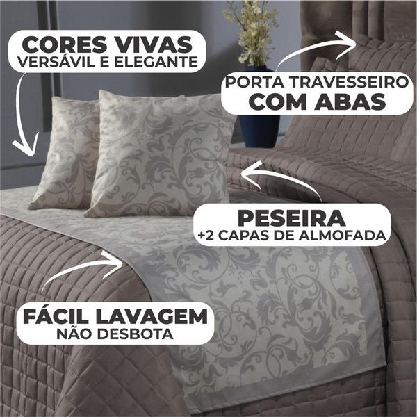 Imagem de Decoração Quarto Elegante Cobre Leito Colcha  + Peseira + Capa de Almofada Cama King 06 Peças.