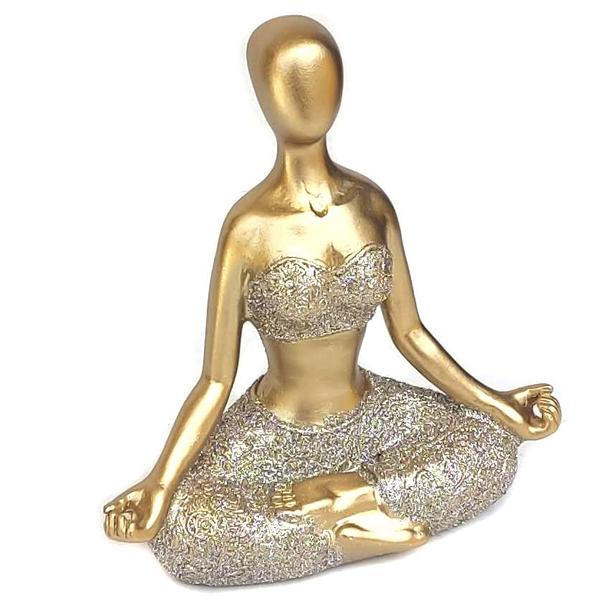 Imagem de Decoração Yoga Dourada Meditação Em Resina meditando posição enfeite rezando