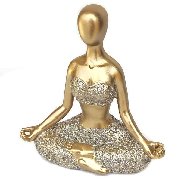 Imagem de Decoração Yoga Dourada Meditação Em Resina meditando posição enfeite rezando