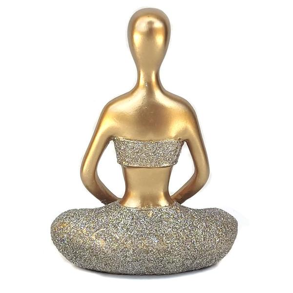 Imagem de Decoração Yoga Dourada Meditação Em Resina meditando posição enfeite rezando