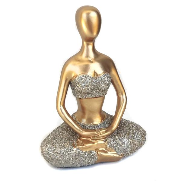 Imagem de Decoração Yoga Dourada Meditação Em Resina meditando posição enfeite rezando