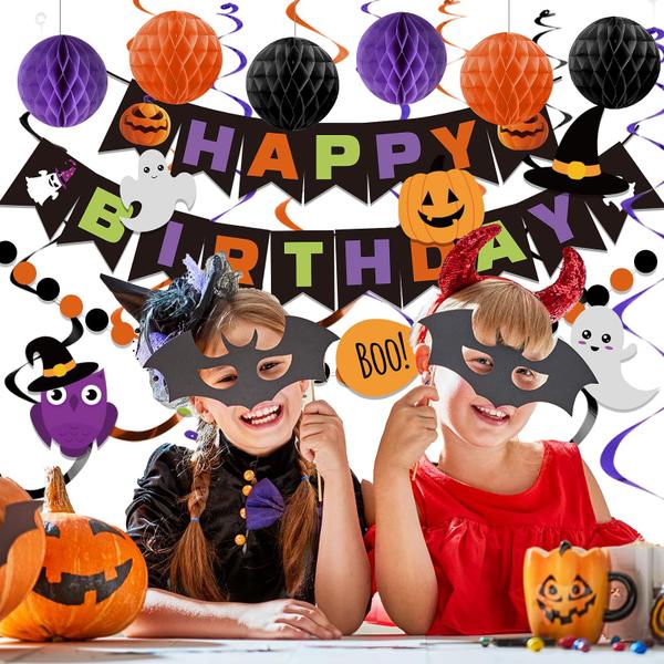 Imagem de Decorações de aniversário meastásticas de Halloween com bola em forma de favo de mel