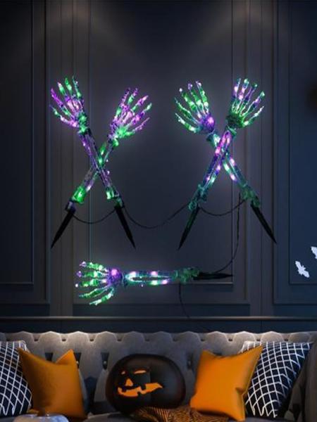 Imagem de Decorações de braço esquelético iluminadas de Halloween, 5 pacotes com luzes solares