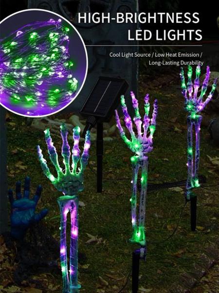 Imagem de Decorações de braço esquelético iluminadas de Halloween, 5 pacotes com luzes solares