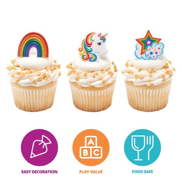 Imagem de Decorações de cupcake DecoPac Rainbow Unicorn Rings, pacote com 24