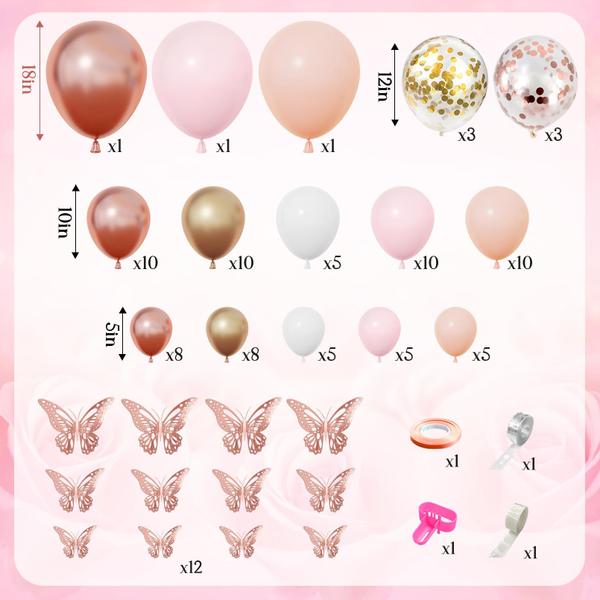 Imagem de Decorações de festa Amandir Rose Gold Balões 135 unidades para meninas